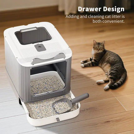 Elevated High-Shield Cat Litter Box – Leak-Proof Open Top Litter Pan with Scoop for Multi-Cat Households