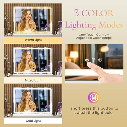 Ultra-Slim LED Vanity Mirror – Square Desktop Makeup Mirror with 3-Color Modes