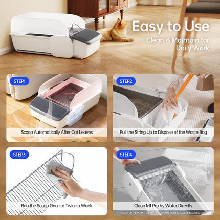 Smart Automatic Self-Cleaning Cat Litter Box – Open Top Robotic Litter Machine – Smart Sensor Safety System for Multi-Cat Households