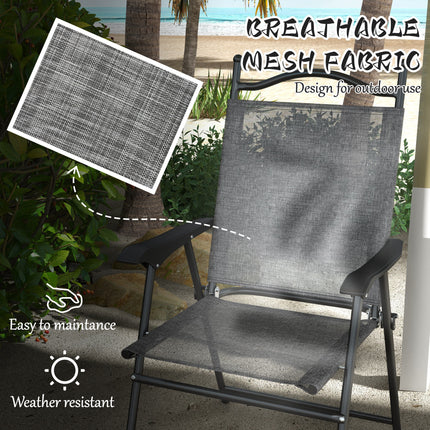 4-Piece Folding Patio Chair Set – Breathable Mesh Camping Chairs for Adults – Lightweight Gray Sports Chairs with Armrests & Carry Bags