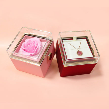 Creative Rotating Rose Jewelry Box – Eternal Soap Flower Gift Box for Necklace & Rings – Enchanted Spinning Rose Surprise for Valentine’s Day