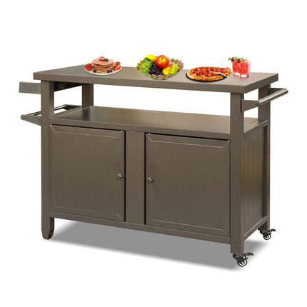 Outdoor Grill Prep Cart with Storage Cabinet and Wheels