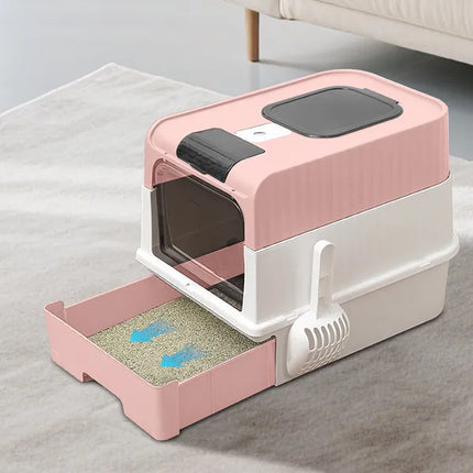 Modern High-Sided Cat Litter Box – Semi-Open Spacious Litter Pan with Splash Guard & Scoop for Multi-Cat Homes