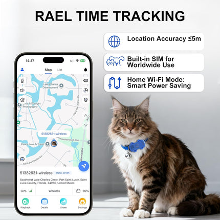 Real-Time GPS Pet Tracker for Dogs & Cats – Anti-Lost GPS Location Monitor with Geo-Fence, Light & Sound Alarm – Unlimited Distance Tracking