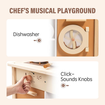 Robud™ Large Wooden Kitchen Playset for Kids – Deluxe Pretend Play Toy with Realistic Sound Knobs & Accessories – Toddler Early Education Gift