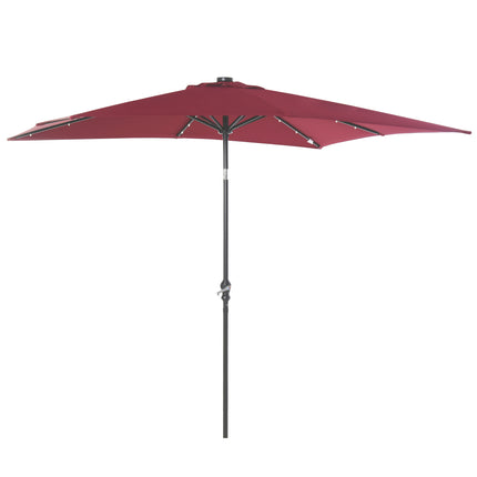9x7ft Solar Powered LED Lighted Patio Umbrella – Rectangular Outdoor Sunshade with Tilt & Crank – Wine Red Parasol for Garden, Deck & Poolside