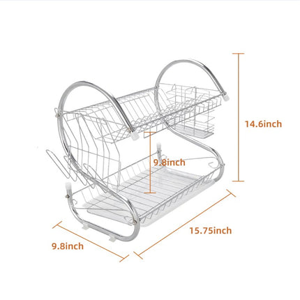 Large Capacity Double-Layer Dish Drainer – Rust-Proof Kitchen Rack for Plates, Bowls & Utensils