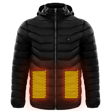 9-Zone Heated Puffer Jacket for Men – Electric Heating Winter Coat with Insulated Hood – USB Powered Thermal Windbreaker