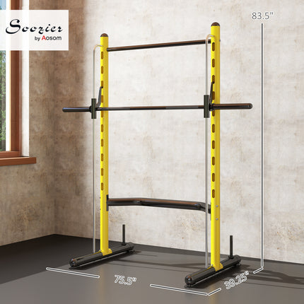 Pro-Series Adjustable Half Squat Rack – Yellow/Black Heavy-Duty Power Stand with Pull-Up Bar – Multi-Function Bench Press Station