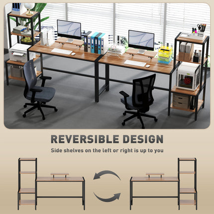 67" Large Computer Desk with Monitor Stand – Reversible 4-Tier Storage Shelves – Industrial Writing Desk with CPU Space for Home Office