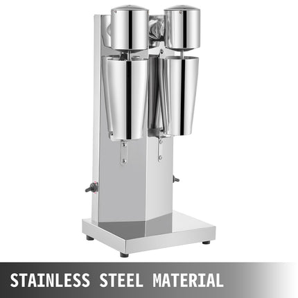 Commercial Double-Head Milkshake Maker – 180W+180W Dual Motor Electric Drink Mixer – Stainless Steel Machine with Two 800ml Cups