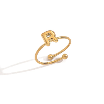 18K Gold Plated Initial Rings for Women – Adjustable Stainless Steel Letter A-Z Ring – Personalized Minimalist Jewelry – Waterproof & Tarnish-Free
