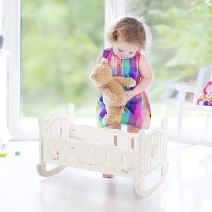 Robotime 2-in-1 Wooden Doll Cradle – Reversible Rocking Crib & Bed for 18-Inch Dolls – Premium Pretend Play Doll Furniture