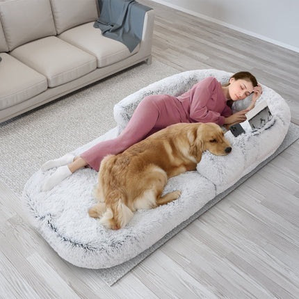 3-Piece Human Dog Bed Set – Includes Pillow & Blanket – 71"x45" Large Human-Sized Dog Bed for Adults, Kids & Pets – Machine Washable & Foldable (Grey)