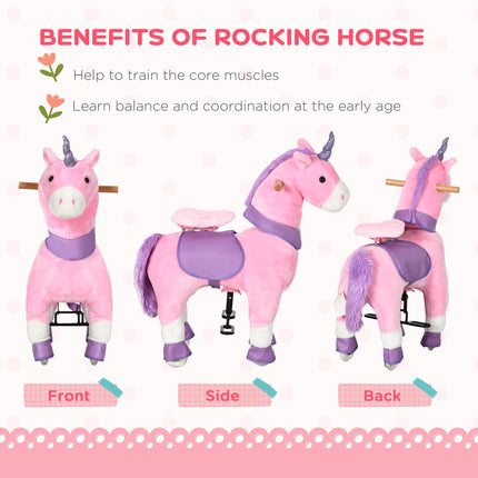 Ride-On Real Walking Unicorn – Mechanical Pony with Sparkly Horn – No Batteries Needed – Soft Plush Interactive Toy for Kids (Supports 176 lbs)