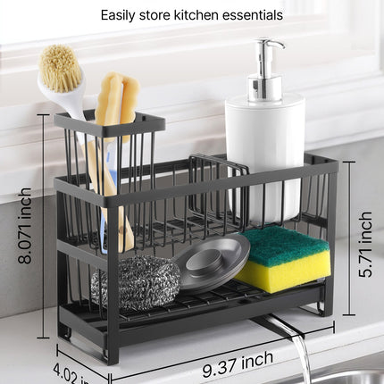 Modern Kitchen Sink Caddy Organizer – Sponge & Brush Holder with Removable Drain Tray – Rust-Proof Countertop Storage Rack