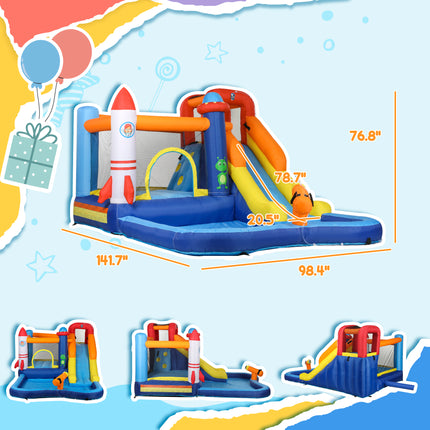 5-in-1 Inflatable Bounce House with Water Slide & 550W Blower – Splash Pool, Climbing Wall & Water Cannon – Outdoor Backyard Play Center