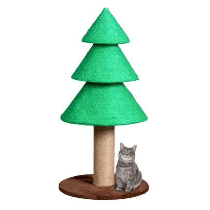 31.5" Christmas Tree Cat Scratcher – Large Sisal Scratching Post for Indoor Cats – Festive Holiday Cat Scratch Tower with Toy Balls (Green)