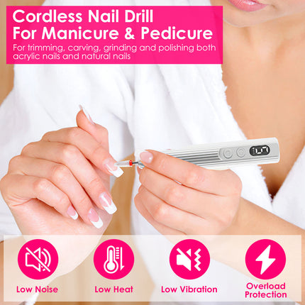 LuxeNail™ Portable E-File System – Integrated UV Dryer Base & Rechargeable Professional Drill