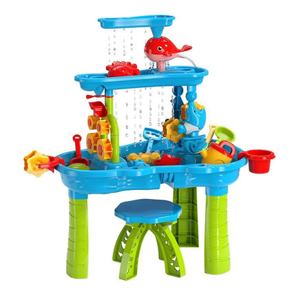 2-in-1 Kids Sand and Water Table – Rain Shower Splash Pond Activity Table – Sensory Play Station with Accessories for Toddlers – Outdoor Summer Toy for Boys & Girls 3-6