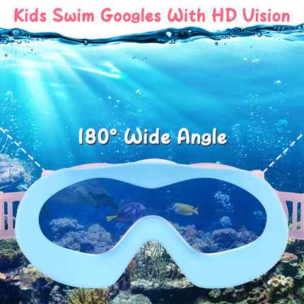 Kids & Youth Swim Goggles with Attached Earplugs – Anti-Fog & UV Protection – Wide View Leak-Proof Swimming Glasses for Boys & Girls Aged 3-16