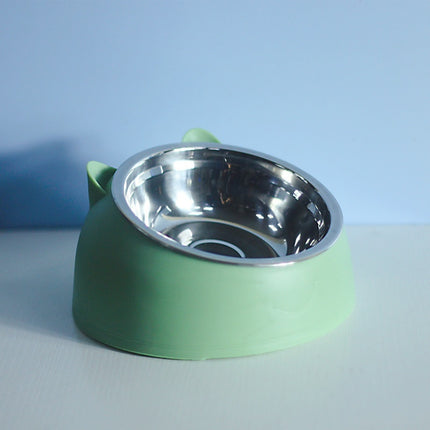 Elevated Double Stainless Steel Cat Bowls – 15° Tilted Cervical Protection Feeding Station – Ergonomic Food and Water Dishes for Cats and Small Dogs