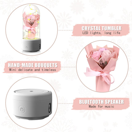 2-in-1 Rose Bouquet LED Light & Bluetooth Speaker – Enchanted Rose Night Light in Glass Dome – Unique Mother’s Day, Valentine’s Day & Anniversary Gift