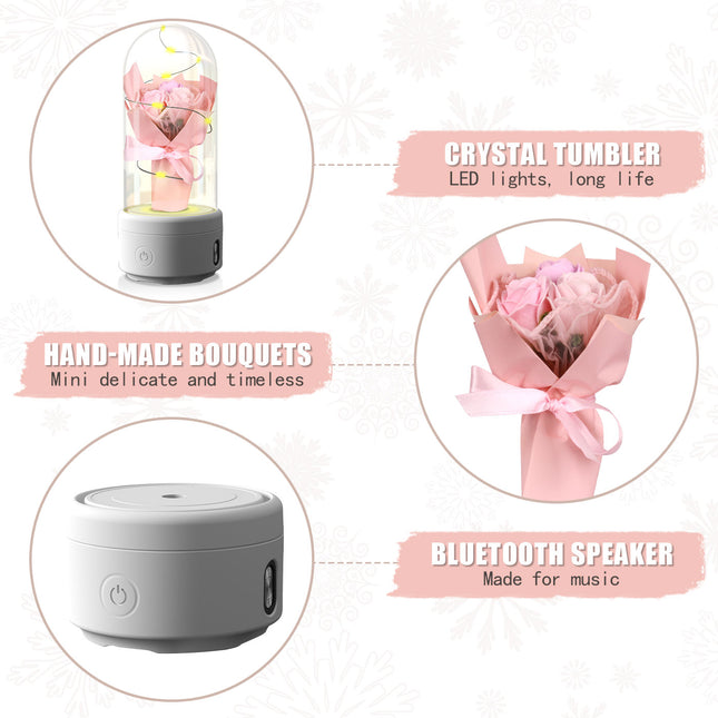 2-in-1 Rose Bouquet LED Light & Bluetooth Speaker – Enchanted Rose Night Light in Glass Dome – Unique Mother’s Day, Valentine’s Day & Anniversary Gift