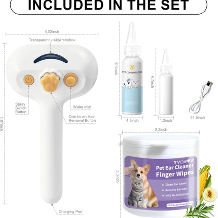 3-in-1 Steamy Cat Brush – Professional Pet Steam Brush for Shedding & Grooming – Electric Spray Massage Comb for Cats & Dogs – Rechargeable Hair Removal Tool
