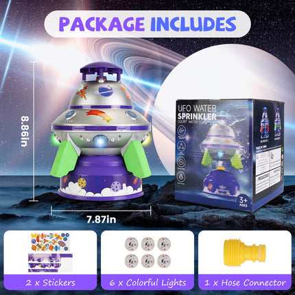 LED Light-Up UFO Water Sprinkler – Rocket Launch Water Toy for Kids – 360° Spinning Outdoor Summer Toy with Adjustable Height (Up to 6.5ft)