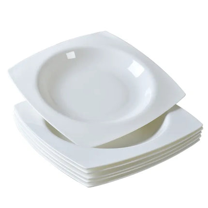 Square Ceramic Dinner Plate Set of 6 – Elegant White Bone China Salad Plates for Fine Dining & Family Gatherings
