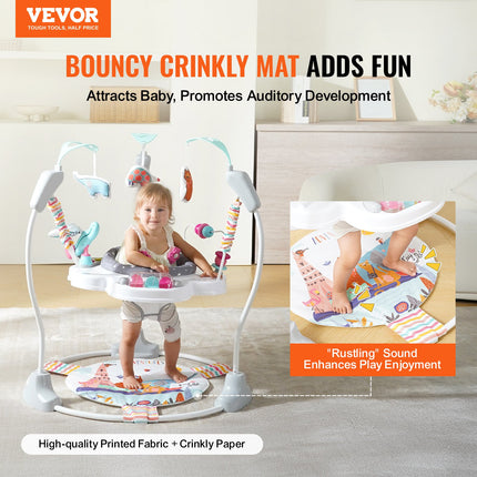 Baby Activity Center & Jumperoo – 360° Rotating Seat with Music & Lights – Adjustable Height Toddler Jumper with Developmental Toys