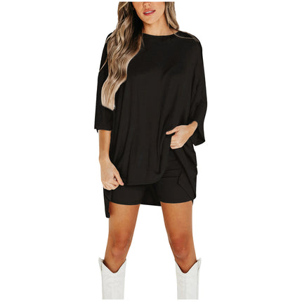 Women's Viscose Blend Long Sleeve Top & High-Waisted Shorts Set – Soft & Breathable Loungewear – Comfortable Everyday Outfit with Pockets – Perfect for Casual Wear & Relaxing