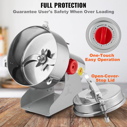 2500W High-Speed Electric Spice Grinder – 2000g Capacity Commercial Flour Mill – Heavy Duty Herb & Grain Pulverizer