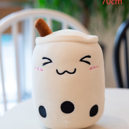 Cute Fruit Boba Tea Plush Pillow – Soft Strawberry Milk Tea Stuffed Toy – Kawaii Bubble Tea Cup Cushion for Kids & Teens (Pink/Brown)