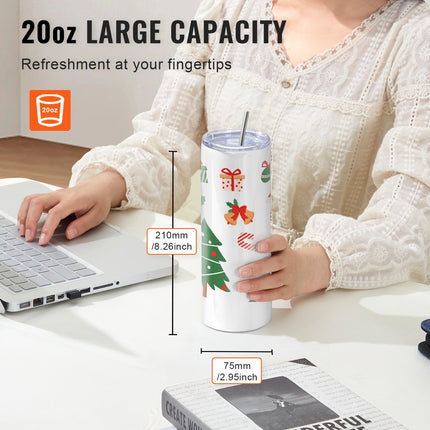 20oz Skinny Sublimation Tumblers Bulk 50-Pack – Double-Wall Stainless Steel Blanks with Lids and Straws for DIY Crafting