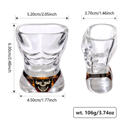 Creative 3D Body Shape Shot Glasses – 2pcs Set: Black Muscle Man & Red Bikini Skull Style – Unique Barware Gift for Parties & Halloween