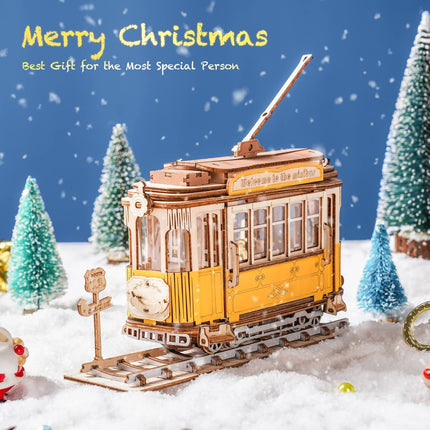 Robotime ROKR 3D Wooden Puzzle Tram Car – Laser-Cut DIY Model Kit for Adults & Teens – TG505 Vintage Streetcar Building Set