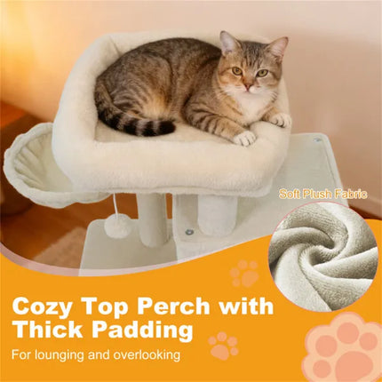 Multi-Level Cat Tree with 2-Tier Condo – 33.5-Inch Sisal Scratching Post Tower with Safety Strap for Indoor Cats