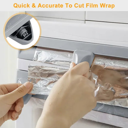 SmartCut™ Triple Roll Dispenser – Wall-Mounted Organizer for Cling Film, Foil, and Paper Towels
