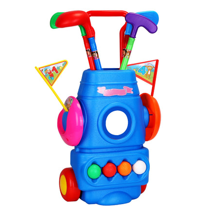 Kids Golf Club Set with Wheeled Golf Cart – Indoor & Outdoor Toddler Golf Game – Includes 4 Clubs, 4 Balls, 2 Holes & Flags – Sports Toy for Kids Ages 3-5