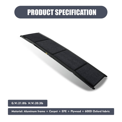 71" Extra Long Dog Ramp for Large Dogs – Portable Folding Car Ramp for SUVs & Trucks – Non-Slip Rug Surface – Supports up to 250lbs