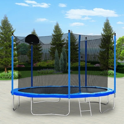 12FT Outdoor Trampoline for Kids & Adults – Heavy Duty Fitness Trampoline with Safety Enclosure Net, Basketball Hoop & Ladder