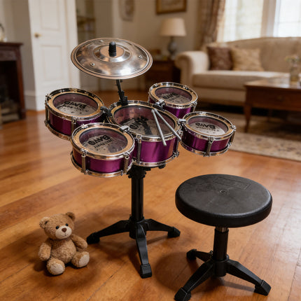 Kids Jazz Drum Set – 5-Drum Musical Instrument Kit with Cymbal & Stools – Early Education Percussion Toy for Toddlers & Beginners