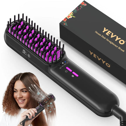 2-in-1 Ionic Steam Hair Straightener Brush – Anti-Frizz Ceramic Heating Comb