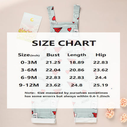Baby Heart & Paper Plane Print Overalls – Adjustable Strap Cotton Romper – Unisex Spring & Fall Jumpsuit