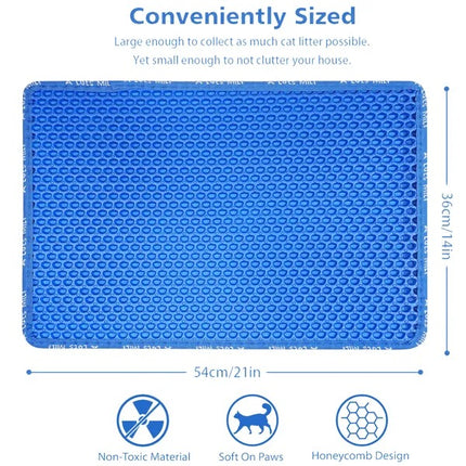Double Layer Cat Litter Trapping Mat – Honeycomb Design Waterproof Litter Mat – Easy Clean & Urine-Proof Scatter Control Mat for Indoor Cats