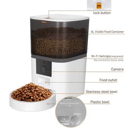 Smart WiFi Automatic Pet Feeder with 1080P HD Camera – Two-Way Audio & Night Vision – App Control Scheduled Feeding for Dogs & Cats