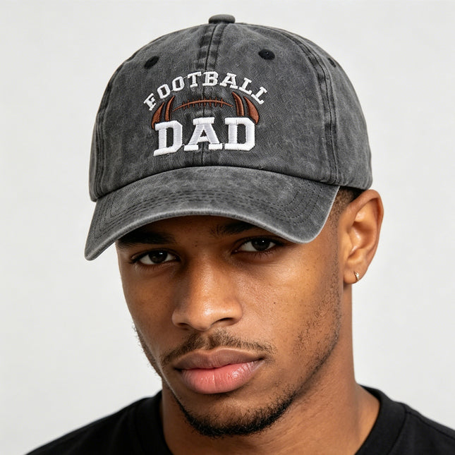 Embroidered Football Dad Baseball Cap – Vintage Washed Cotton Adjustable Hat for Game Days & Father's Day Gifts