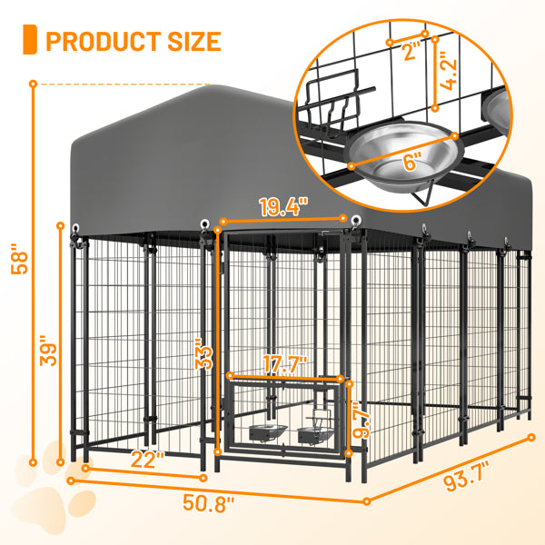 Heavy Duty Outdoor Dog Kennel with Rotating Feeder – 7.8ft Welded Wire Enclosure with UV-Resistant Waterproof Roof – Secure Double-Lock Pet House